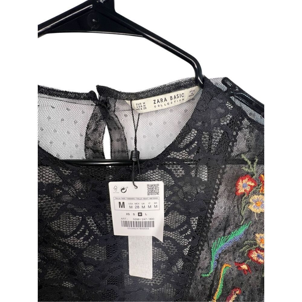 NWT ZARA Floral Embroidered Lace Sheer Short Sleeve Blouse - Picture 3 of 5
